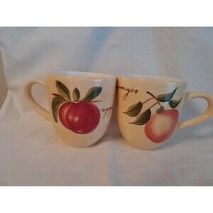 Pier 1 Provence Hand painted Orange Apple large earthenware coffee/ tea mugs
